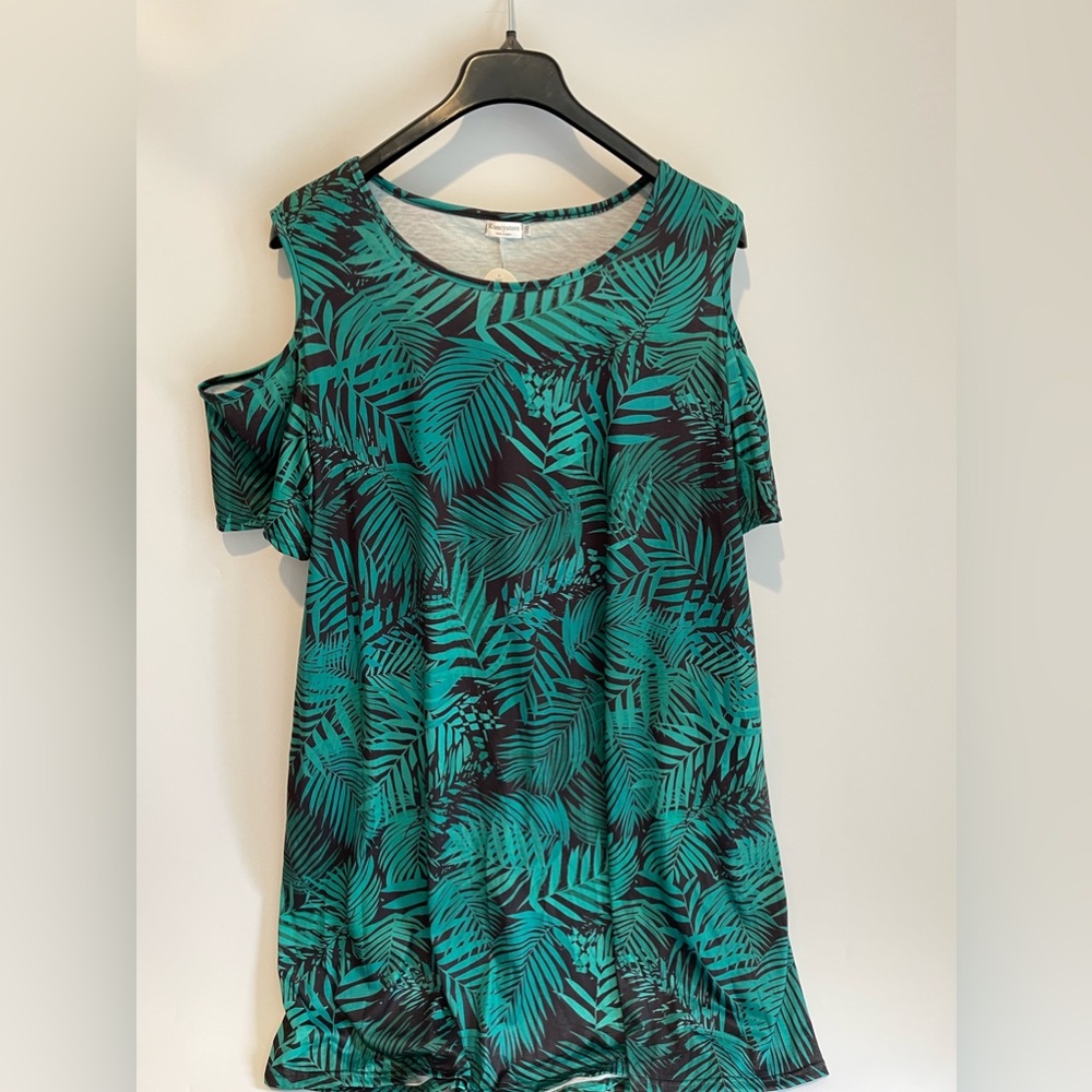 Kancystore Women Plus Size Dresses Short Sleeve Cold Shoulder T-Shirt Dress